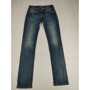 Miss Me Women 27x32 Blue JP5002SK-42 Skinny Embellished Distressed Denim Jeans
